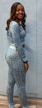 Load image into Gallery viewer, WOMEN&#39;S VINTAGE PRINT CROP TOP &amp; PANT SET (BLUE) IN STORES NOW!