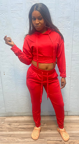 ACCESS WOMEN'S 2pc. ACTIVEWEAR PULLOVER CROP/JOGGER SET (RED)