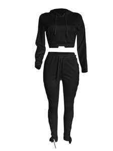 Women's Hollow Out Hoodie Crop w/ Jogger Set (Black) IN STORE NOW !