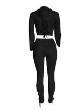 Load image into Gallery viewer, Women&#39;s Hollow Out Hoodie Crop w/ Jogger Set (Black) IN STORE NOW !