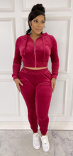 Load image into Gallery viewer, ACCESS LADIES 2PC ACTIVEWEAR VELVET JOGGER OUTFIT SET (BURGUNDY)