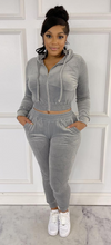 Load image into Gallery viewer, ACCESS LADIES 2PC ACTIVEWEAR VELVET JOGGER OUTFIT SET (CHARCOAL)