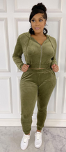 Load image into Gallery viewer, ACCESS LADIES 2PC ACTIVEWEAR VELVET JOGGER OUTFIT SET (OLIVE)