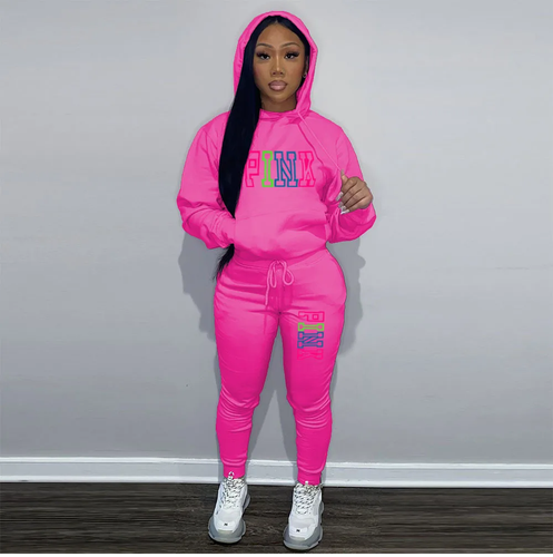 WOMEN'S 2pc PINK PRINT HOODIE & JOGGER SET (PINK) IN STORES NOW!