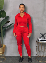 Load image into Gallery viewer, ACCESS WOMEN&#39;S 2PC ACTIVEWEAR ZIPDOWN CROP/JOGGER OUTFIT SET (RED)