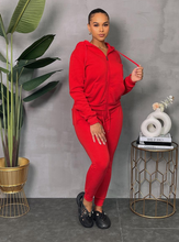 Load image into Gallery viewer, ACCESS LADIES 2PC ACTIVEWEAR/JOGGER ZIPDOWN FLEECE SET (RED)