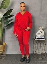 Load image into Gallery viewer, ACCESS LADIES 2PC ACTIVEWEAR/JOGGER ZIPDOWN FLEECE SET (RED)