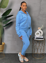 Load image into Gallery viewer, ACCESS LADIES 2PC ACTIVEWEAR/JOGGER ZIPDOWN FLEECE OUFIT SET (SKY BLUE)