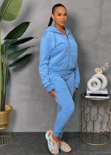 Load image into Gallery viewer, ACCESS LADIES 2PC ACTIVEWEAR/JOGGER ZIPDOWN FLEECE OUFIT SET (SKY BLUE)