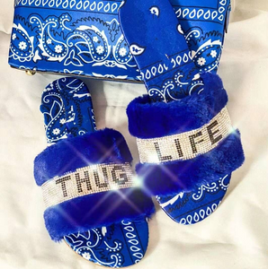 Women's "Thug Life" Sandals (Blue)