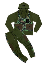 Load image into Gallery viewer, CIVILIZED CARGO HOODIE + JOGGER SET W/ DETACHABLE VEST (OLIVE)