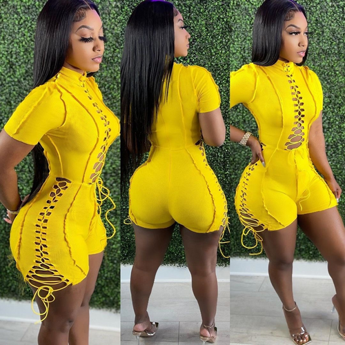 Women's Ribbed Bandage Romper (Yellow) IN STORES NOW!