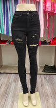 Load image into Gallery viewer, REDFOX HIGH WAISTED Rip Off Fringe Jeans (BLACK) PA0434