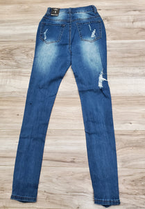 REDFOX High Waisted Rip Off Jeans (Medium Blue) PA0422