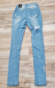 REDFOX High Waisted Rip Off Jeans (Light Blue) PA0432