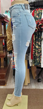 Load image into Gallery viewer, REDFOX HIGH WAISTED Rip Off Fringe Jeans (L. Blue) PA0434