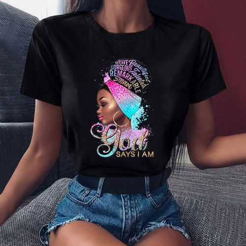WOMEN GOD SAYS I AM TEE (BLACK) In store now