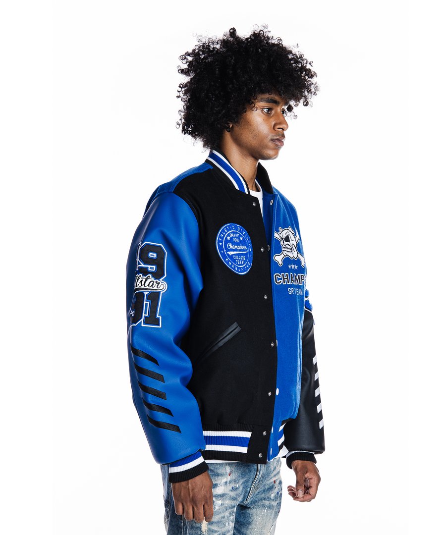 Embroidered Varsity Blouson Blue Jacket