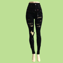 Load image into Gallery viewer, REDFOX HIGH WAISTED Rip Off Fringe Jeans SPLATTER (BLACK)PA0507