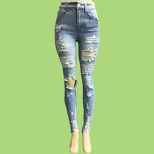 Load image into Gallery viewer, REDFOX HIGH WAISTED Rip Off Fringe Jeans SPLATTER (LT BLUE)PA0507