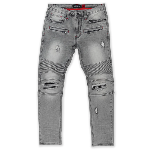 MAKOBI 1962 Shredded Biker Jeans (Grey)