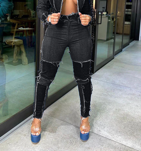 Women's Black Denim Patchwork High Waisted Jeans (In Store Now)