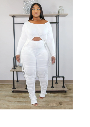Women's Plus Size Crop Top and Stacked Leggings 2pc Set (White) IN STORES NOW !