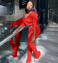 Load image into Gallery viewer, Women&#39;s 2pc Red Stacked Sweat Suit (IN STORE NOW)