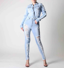 Load image into Gallery viewer, REDFOX HEAVY DISTRESSED DENIM SET ( LT BLUE) SD123/123P