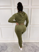 Load image into Gallery viewer, ACCESS LADIES 2PC ACTIVEWEAR VELVET JOGGER OUTFIT SET (OLIVE)
