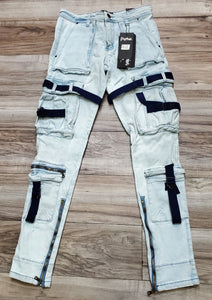 MOTIVE DENIM CARGO JEANS W/STRAPS (LT/BLUE/NAVY)