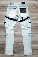 Load image into Gallery viewer, MOTIVE DENIM CARGO JEANS W/STRAPS (LT/BLUE/NAVY)