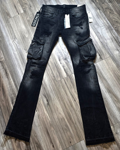 Jordan Craig Men Stacked Cargo Pocket Denim Jeans Black Shadow(JTF1264)