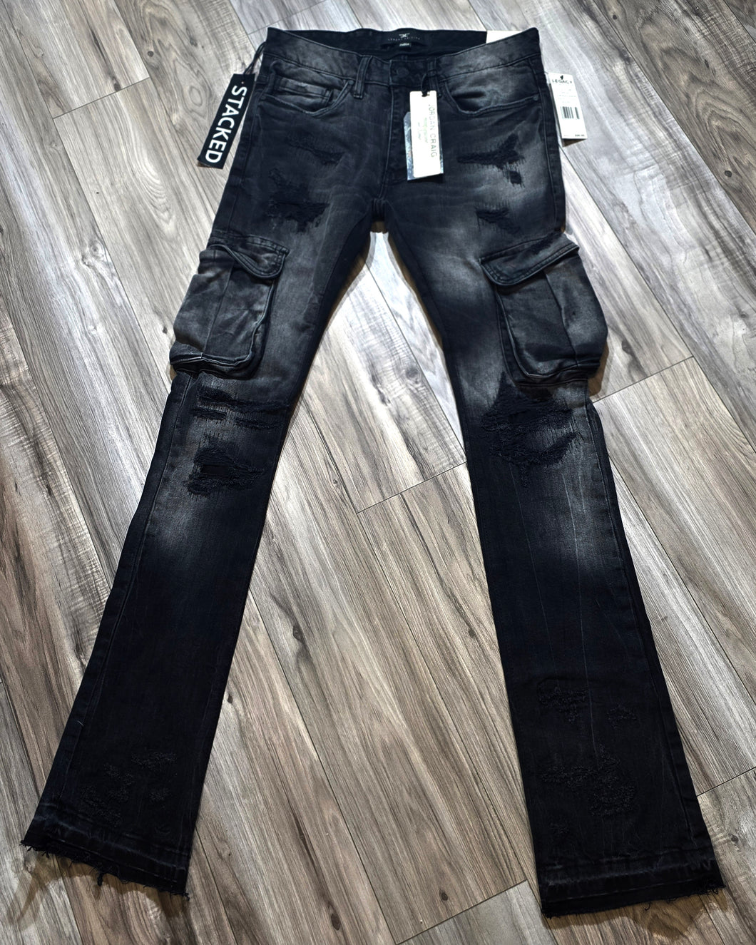 Jordan Craig Men Stacked Cargo Pocket Denim Jeans Black Shadow(JTF1264)