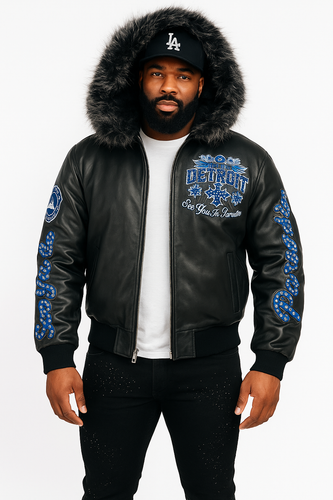 JORDAN CRAIG DETROIT BOMBER JACKET W/ HOOD (BLACK)