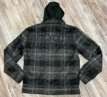 Load image into Gallery viewer, JORDAN CRAIG SYIP ZIPDOWN FLANNEL SHACKET W/ HOOD (BLACK SHADOW)