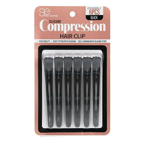 COMPRESSION HAIR CLIP BLACK 6PC