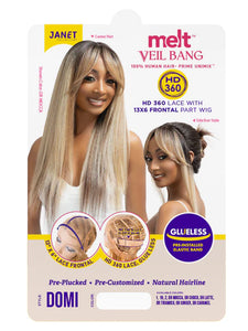 JANET COLLECTION MELT HD VEIL BANG 360 LACE 13X6 DOMI WIG