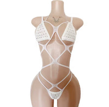 Load image into Gallery viewer, Dance WOMEN'S 3PC RHINESTONE FLOSS BIKINI &amp; JUMBO DIAMOND BODYSUIT