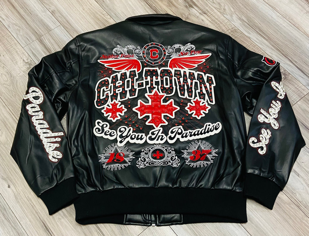 JORDAN CRAIG CHICAGO RHINESTONE BOMBER JACKET (BLACK)