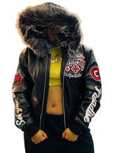 Load image into Gallery viewer, JORDAN CRAIG CHICAGO BOMBER JACKET W/ HOOD (BLACK)