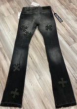 Load image into Gallery viewer, JORDAN CRAIG SYIP VEGAN LEATHER CROSS PATCH JEANS JTF2266 (BLACK SHADOW)