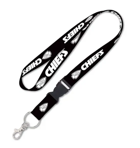KANSAS CITY CHIEFS WINCRAFT BLACK REVERSIBLE LANYARD w/ DETACHABLE BUCKLE