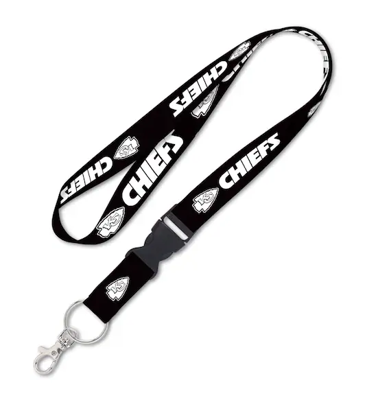 KANSAS CITY CHIEFS WINCRAFT BLACK REVERSIBLE LANYARD w/ DETACHABLE BUCKLE