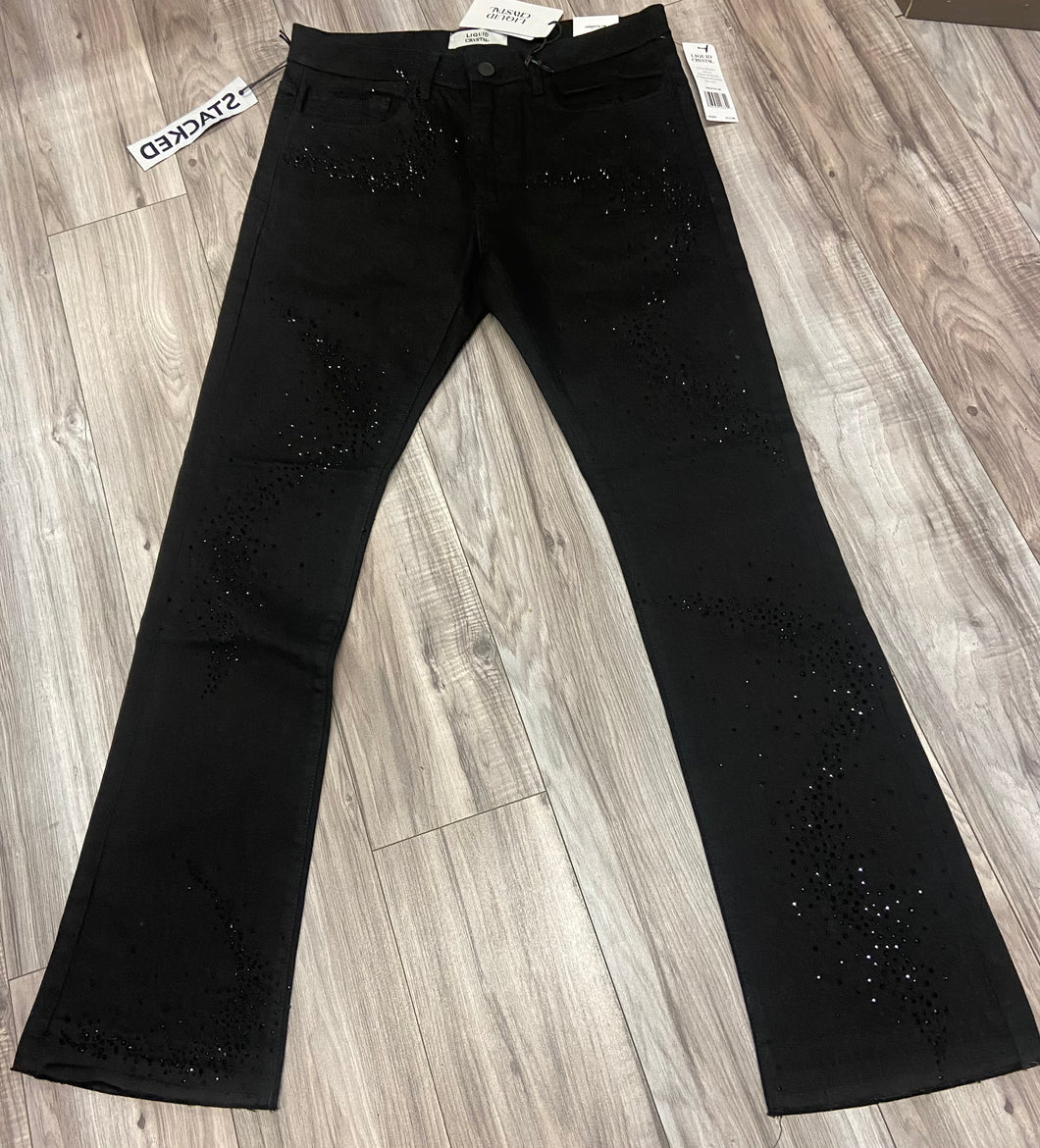 LIQUID CRYSTAL- RHINESTONE STACKED JEANS JTF2316A (JET BLACK)