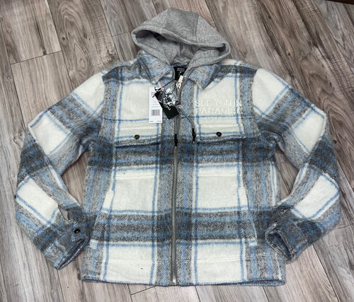 JORDAN CRAIG SYIP ZIPDOWN FLANNEL SHACKET W/ HOOD (LT BLUE)