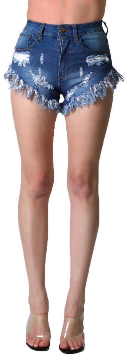 REDFOX HIGH WAIST WOMEN FRAY SHORTS (M. BLUE) PS136B