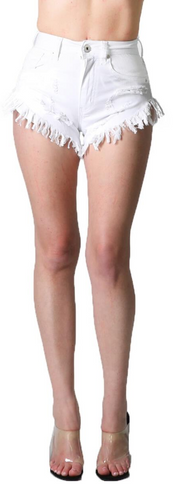 REDFOX HIGH WAIST WOMEN FRAY SHORTS (WHITE) PS136B