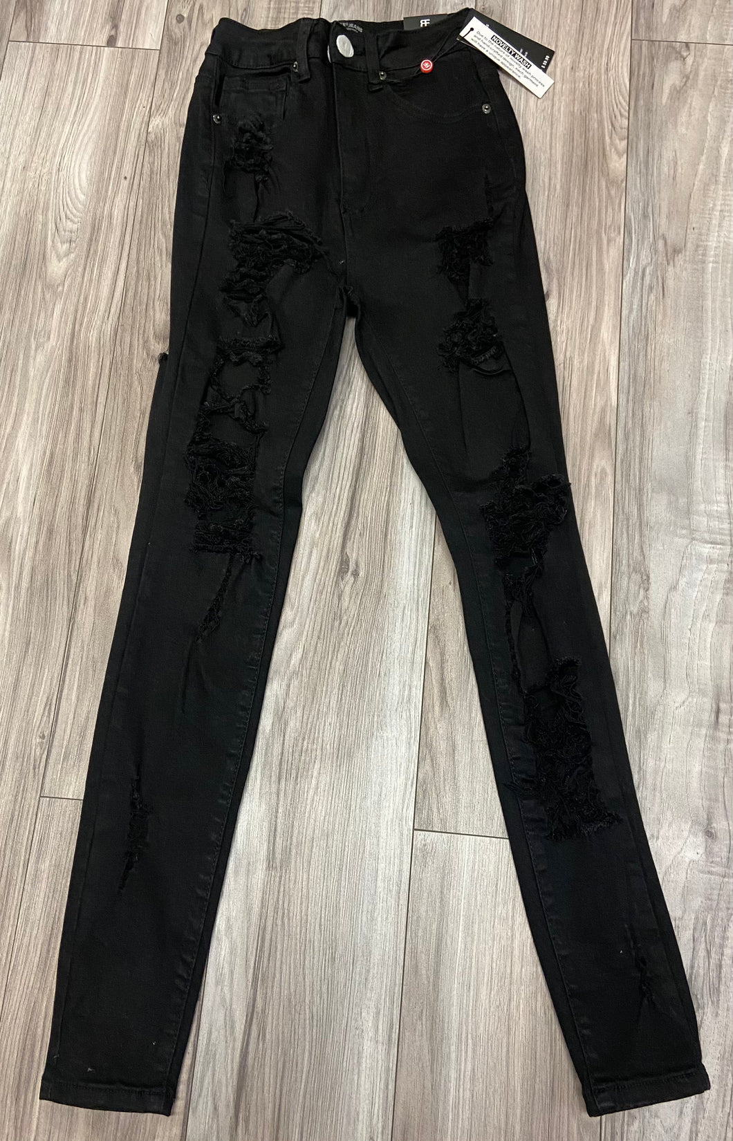 REDFOX HIGH-WAIST DESTRUCTED JEANS (BLACK) PA0497