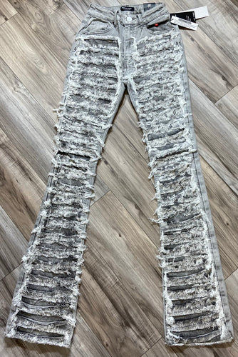 RED FOX WOMEN'S STACKED SUPER FRAYED DENIM PANTS PA4414 (GREY)